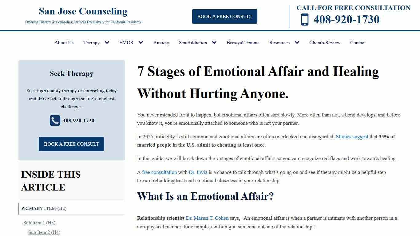 7 Stages of Emotional Affair and Recovery From It (2026) - San Jose Counseling - Dr. Invia Betjoseph